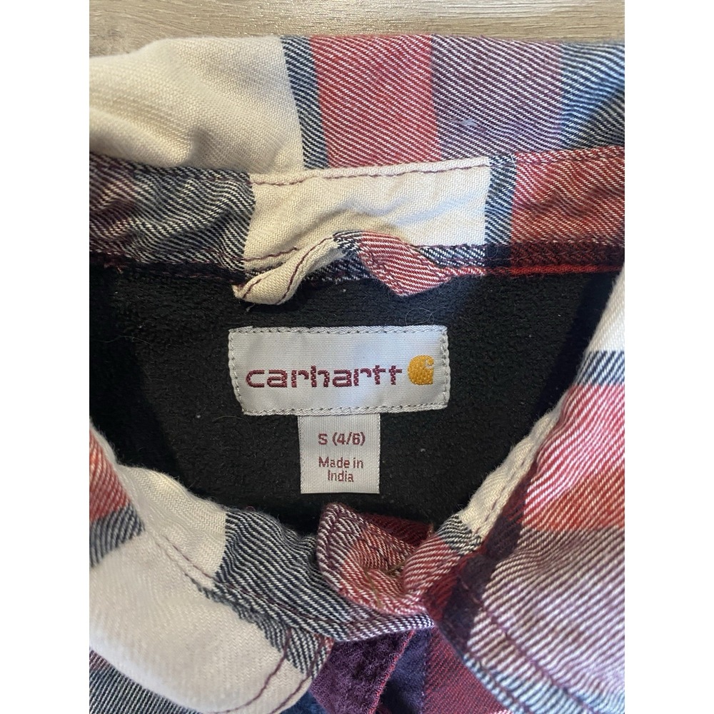 Carhartt Plaid Flannel Fleece Lined Shacket Long Sleeve Button Shirt S (4/6) - Picture 10 of 13